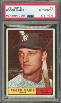 1961 Topps #2 Roger Maris Signed Card - PSA/DNA Authentic